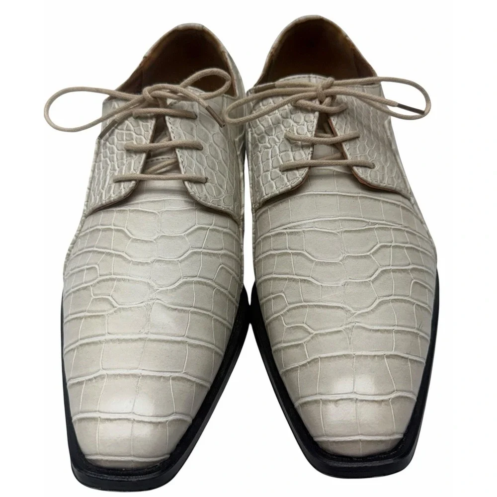 Roberto Chillini Status Bone Croc Embossed Dress Shoes Men's 10.5 Lace U